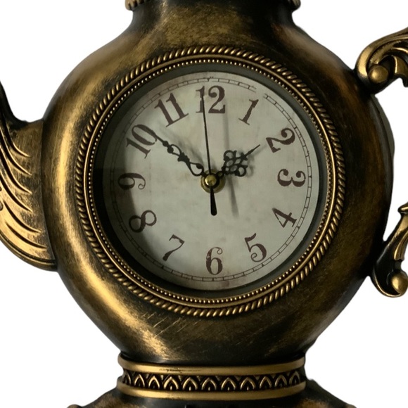 Tea Kettle Clock And Cup Set 3 Pieces Bronze 12” - Picture 6 of 13